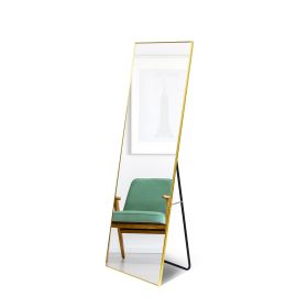 Full Length Mirror; Floor Mirror with Stand; Wall-Mounted Dressing Mirror ; Bedroom Mirror with Aluminium Frame 65"x22"; Gold - as Pic