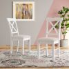 TOPMAX 2 Pieces Farmhouse Rustic Wood Kitchen Upholstered X-Back Dining Chairs; Beige+White - as Pic