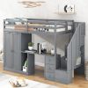 Twin Size Loft Bed with Wardrobe and Staircase;  Desk and Storage Drawers and Cabinet in 1 - Gray