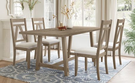 Rustic 5-Piece Large Wood Dining Table Set with 70inch Table and 4 Upholstered Dining Chairs,Brown - Brown