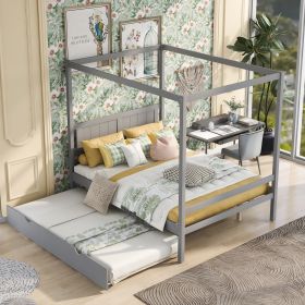 Full Size Canopy Platform Bed with Trundle,With Slat Support Leg - Gray