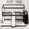 Full over Twin & Twin Bunk Bed,with Slide and Storage Staircase,Built-in Drawer and Shelf - Espresso