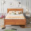 Full Size Wood Platform Bed with Headboard and Wooden Slat Support - Oak