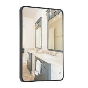 Wall Mount Mirror for Bathroom;  Brush Black Metal Framed Rounded Corner Rectangular Vanity Mirror (24" x 36";  Black) - Black