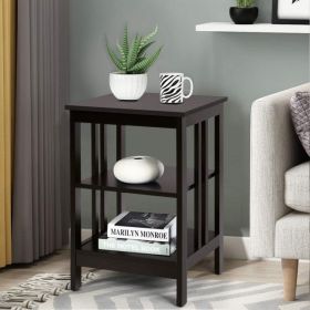 Set of 2 Multifunctional 3-Tier Nightstand Sofa Side Table with Reinforced Bars and Stable Structure - Espresso