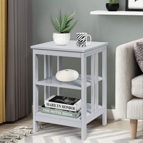 Set of 2 Multifunctional 3-Tier Nightstand Sofa Side Table with Reinforced Bars and Stable Structure - Gray