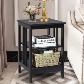 Set of 2 Multifunctional 3-Tier Nightstand Sofa Side Table with Reinforced Bars and Stable Structure - Black