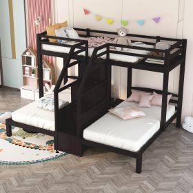 Twin over Twin & Twin Bunk Bed with Built-in Staircase and Storage Drawer - Espresso