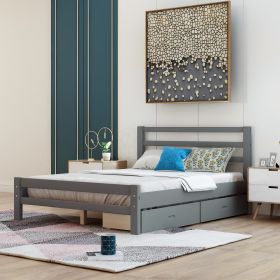 Wood platform bed with two drawers, - Gray