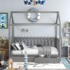 Twin Size House Bed with drawers, Fence-shaped Guardrail, Gray - Gray