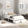 Full Size Platform Bed with Drawers, Gray - White