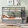 Stairway Twin-Over-Twin Bunk Bed with Three Drawers for Bedroom, Dorm - Gray - Gray