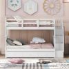 Stairway Twin-Over-Twin Bunk Bed with Three Drawers for Bedroom, Dorm - Gray - White