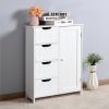 White Bathroom Storage Cabinet; Floor Cabinet with Adjustable Shelf and Drawers - White