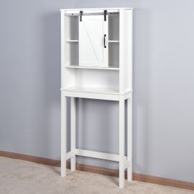 Over-the-Toilet Storage Cabinet; Space-Saving Bathroom Cabinet; with Adjustable Shelves and A Barn Door 27.16 x 9.06 x 67 inch - White