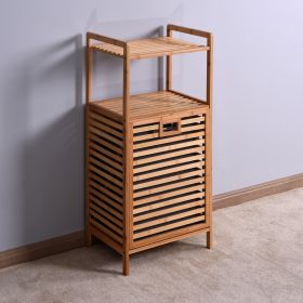 Bathroom Laundry Basket Bamboo Storage Basket with 2-tier Shelf 17.32 x 13 x 37.8 inch - Natural