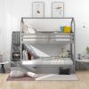 Multifunctional Twin over Twin House Bunk Bed with Staircase and Storage Space - Gray