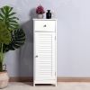 Bathroom Floor Cabinet Storage Organizer Set with Drawer and Single Shutter Door Wooden White - White