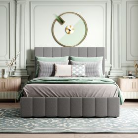 Full size Upholstered Platform bed with a Hydraulic Storage System  - Gray