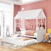 Twin Size Wood House Bed With Twin Size Trundle, Wooden Daybed - White