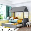 Twin Size Wood House Bed With Twin Size Trundle, Wooden Daybed - Gray