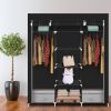 69" Portable Clothes Closet Non-Woven Fabric Wardrobe Double Rod Storage Organizer Black - as pic