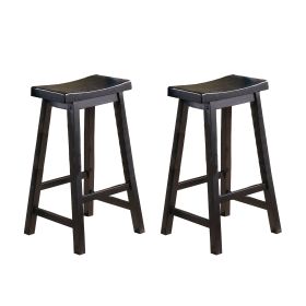 29-inch Bar Height Stools Set of 2pc Saddle Seat Solid Wood Casual Dining Home Furniture - Black