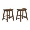 18-inch Height Saddle Seat Stools Set of 2pc Solid Wood Casual Dining Home Furniture  - Brown Mix