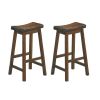 29-inch Bar Height Stools Set of 2pc Saddle Seat Solid Wood Casual Dining Home Furniture - Brown Mix