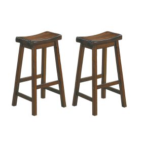 29-inch Bar Height Stools Set of 2pc Saddle Seat Solid Wood Casual Dining Home Furniture - Brown Mix