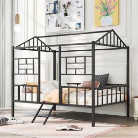 Metal House Bed Frame Full Size with Slatted Support No Box Spring Needed  - Black