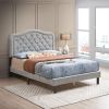 Velvet Button Tufted-Upholstered Bed with Wings Design - Strong Wood Slat Support - Easy Assembly - Light Gray