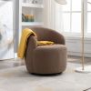 fabric swivel accent armchair barrel chair with black powder coating metal ring - chocolate