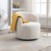 fabric swivel accent armchair barrel chair with black powder coating metal ring - Ivory