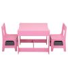 3-in-1 Kids Wood Table and 2 Chairs, Children Activity Table Set with Storage, Blackboard, Double-Sided Table for Drawing - pink+gray