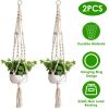 2Pcs Plant Hanger Flowerpot Net Bag 40in Cotton Rope Plant Hangers 4Legs Plant Hanger  - White