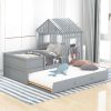 Twin Size House Low Loft Bed with Trundle - Gray