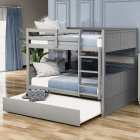 Full Over Full Bunk Bed with Twin Size Trundle - Gray