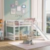 Twin size Loft Bed with Slide and Ladder - White