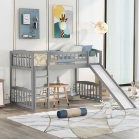 Twin size Loft Bed with Slide and Ladder - Gray