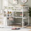 Twin Size Loft Bed with Desk and Shelves;  Two Built-in Drawers - White