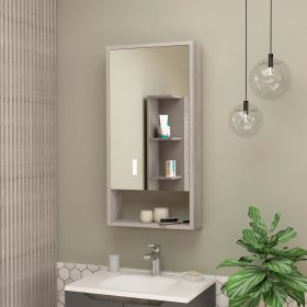 Modesto Medicine Cabinet; One Open Shelf; Mirrored Cabinet With Two Interior Shelves - Light Gray