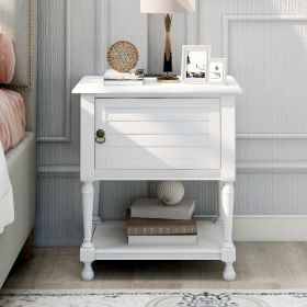 Versatile Nightstand with Two Built-in Shelves Cabinet and an Open Storage;  USB Charging Design - White