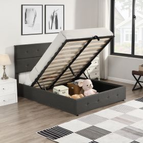 Upholstered Platform Bed with Underneath Storage; Full Size - Gray