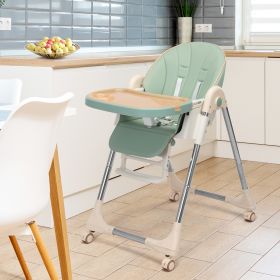 Convertible High Chair on Wheels with Removable Tray;  Height and Angle Adjustment for Baby And Toddler - Green