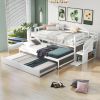 Twin Size Daybed with Double Trundle and Storage Staircase - White