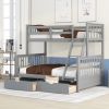 Twin-Over-Full Bunk Bed with Ladders and Two Storage Drawers - Gray