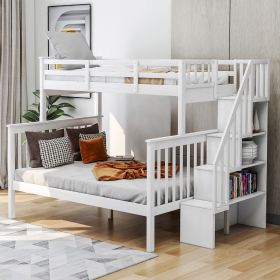 Stairway Twin-Over-Full Bunk Bed with Storage and Guard Rail for Bedroom - White