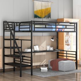 Metal Loft Bed Frame with Desk;  No Box Spring Needed; Twin  - Black