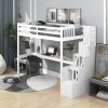 Twin Size Loft Bed with Staircase and Built-in Desk  - White